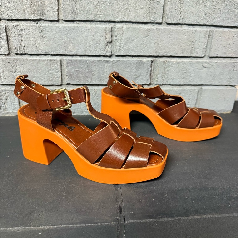 New Free People Pacific Platform Luggage Fisherman Sandals 38 7.5